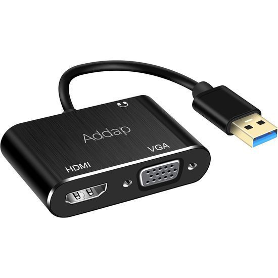Багатофункціональний USB хаб для ноутбука Addap MH-12 для передачі відео, перехідник з USB 3.0 на 2 порти HDMI + VGA 0210 фото
