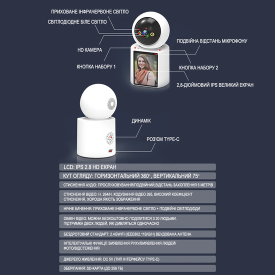 Поворотна PTZ Wi-Fi камера відеоспостереження - відеоняня з відеодзвінком на смартфон Digital Lion W31, з датчиком руху та нічною підсвіткою 1151 фото