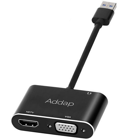 Багатофункціональний USB хаб для ноутбука Addap MH-12 для передачі відео, перехідник з USB 3.0 на 2 порти HDMI + VGA 0210 фото