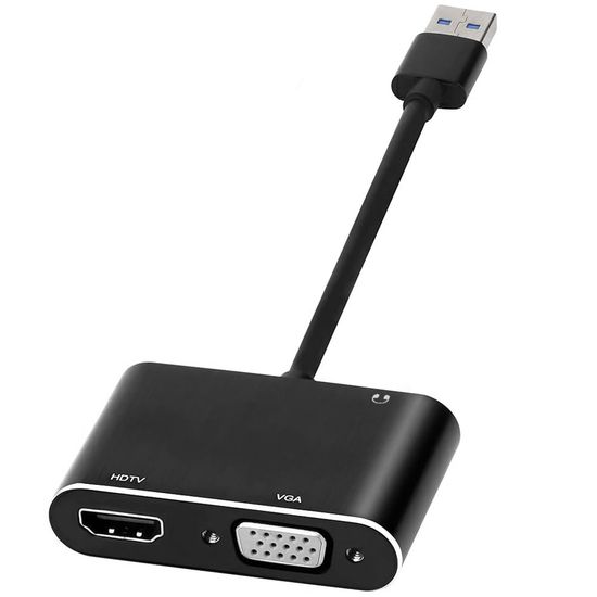 Багатофункціональний перехідник з USB 3.0 на 2 порти Addap MH-12: HDMI + VGA для передачі відео 0210 фото