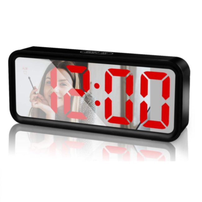 Дзеркальний настільний LED годинник з будильником і термометром DT 6508, чорний з червоною підсвіткою 7455 фото