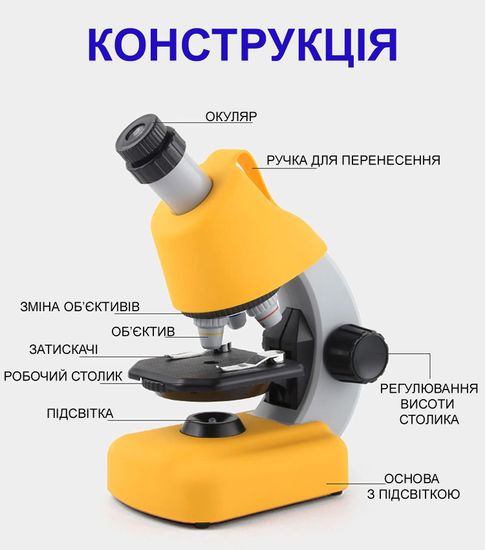 Качественный детский микроскоп для ребенка OEM 1113A-1(2) с увеличением до 1200х, Желтый 1115 фото