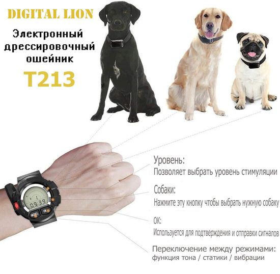 Часы с электроошейником Digital Lion T213, ошейник электронный для дрессировки собак, до 300 м, 7294 фото