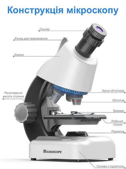 Якісний дитячий мікроскоп для дитини OEM 1100A-1(2) з збільшенням до 1200х, Білий 1116 фото