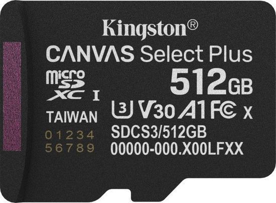 Карта памяти Kingston MicroSDXC 512GB Canvas Select Plus Gen3 150MB/s A1 + SD-адаптер 6787 фото
