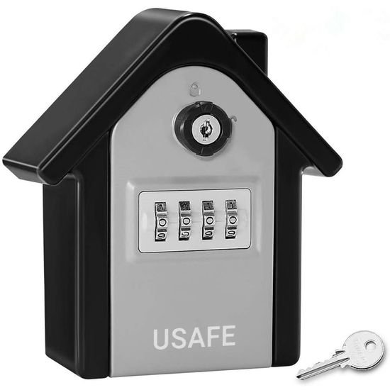 Антивандальный наружный мини сейф для ключей uSafe KS-06, в форме дома, с кодовым замком и ключом, настенный, Серый 7545 фото