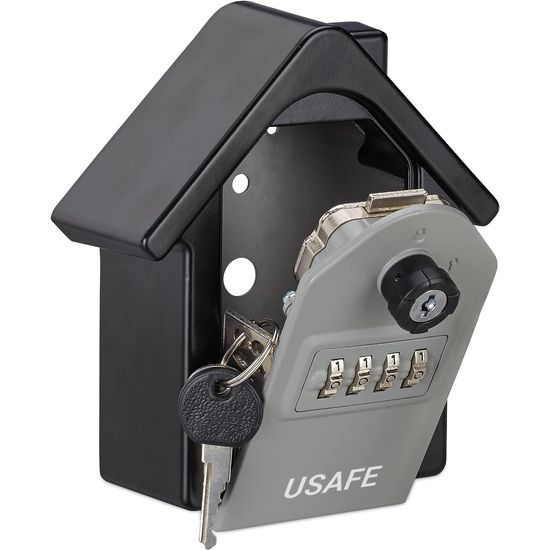 Антивандальный наружный мини сейф для ключей uSafe KS-06, в форме дома, с кодовым замком и ключом, настенный, Серый 7545 фото