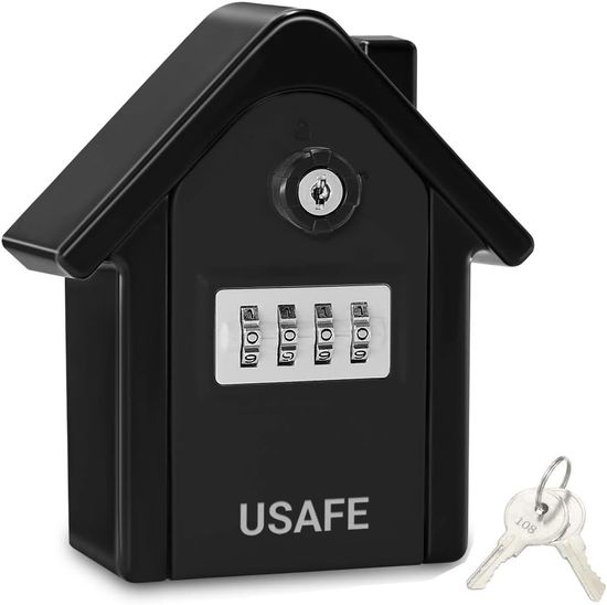 Антивандальный наружный мини сейф для ключей uSafe KS-06, в форме дома, с кодовым замком и ключом, настенный, Черный 7546 фото