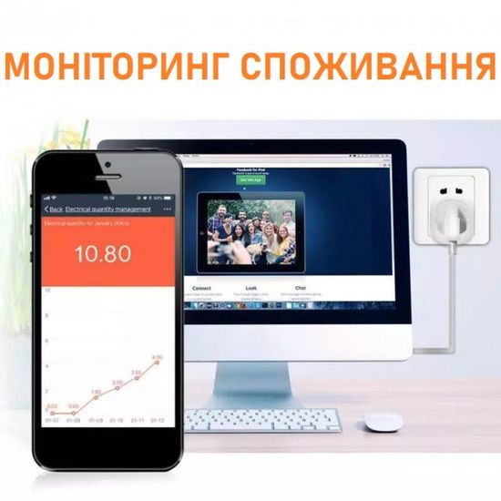 Розумна wifi розетка з голосовим керуванням USmart IS-01w, підтримка Tuya, Android / iOS 7364 фото