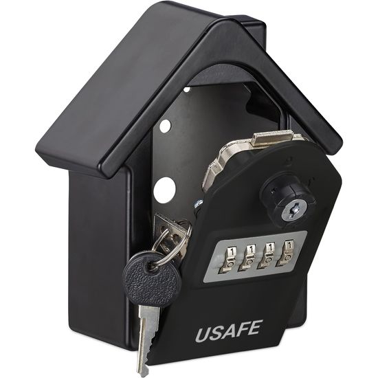 Антивандальний зовнішній міні сейф для ключів uSafe KS-06, в формі будинку, з кодовим замком і ключем, настінний, Чорний 7546 фото