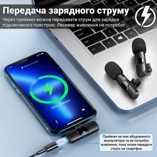Двойной беспроводной петличный Lightning микрофон Savetek P27-2 для iPhone, iPad, Macbook, 2.4 ГГц 0259 фото