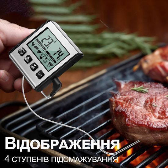 Кухонний цифровий термометр + таймер UChef TP-710, з виносним щупом, сигналізатором, магнітом і програмами смаження м'яса 7410 фото