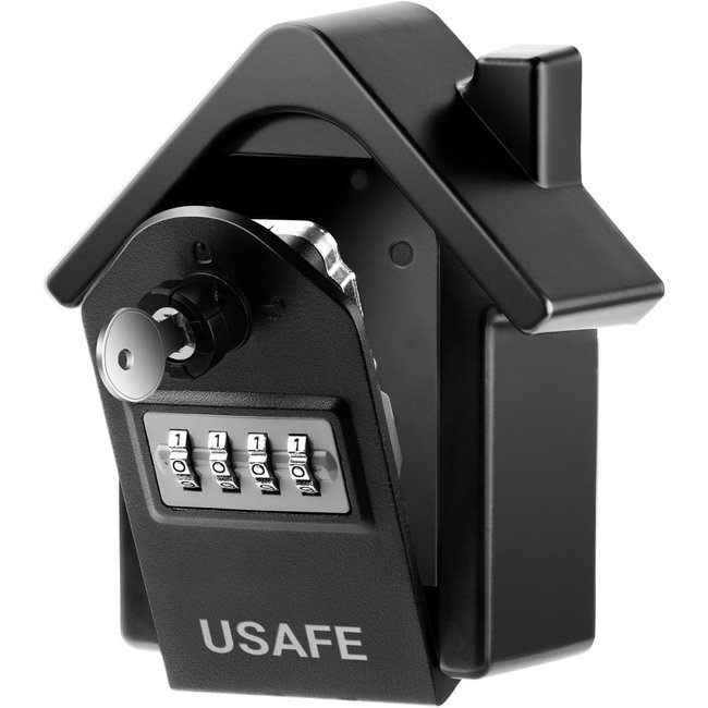 Антивандальний зовнішній міні сейф для ключів uSafe KS-06, в формі будинку, з кодовим замком і ключем, настінний, Чорний 7546 фото