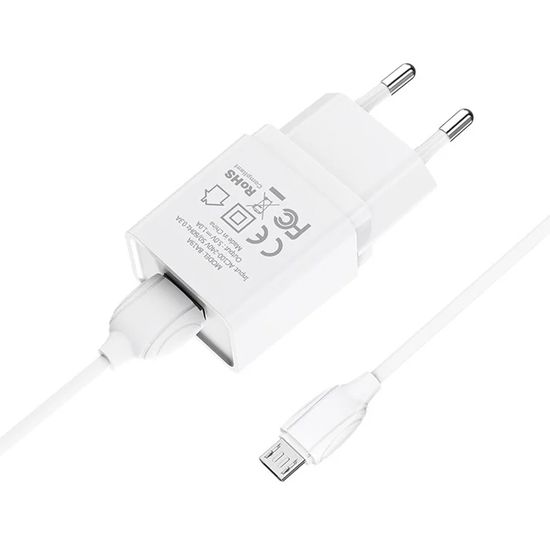 Зарядное устройство СЗУ + Кабель micro USB Borofone BA19A, 5V, 1.0A, White 0172 фото