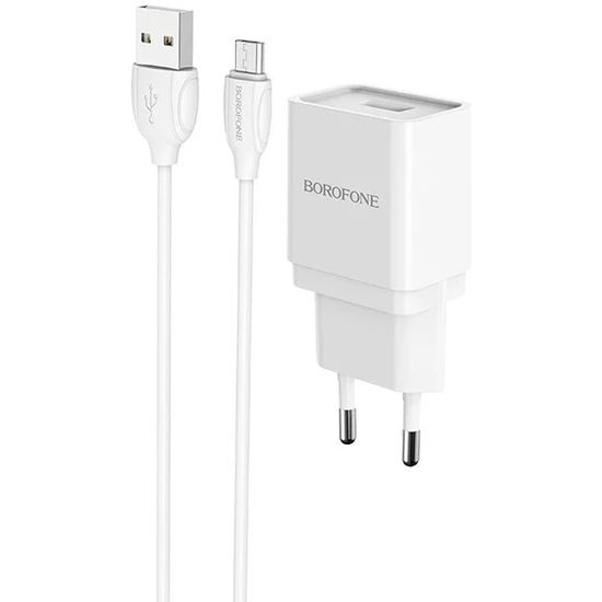 Зарядний пристрій МЗП + Кабель micro USB Borofone BA19A, 5V, 1.0A, White 0172 фото