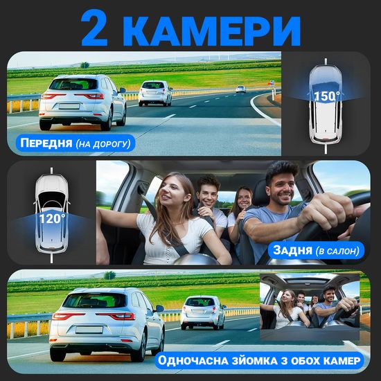 Видеорегистратор для автомобиля с 2 камерами и экраном Podofo W7744A, на лобовое стекло, FullHD 1440P 1204 фото