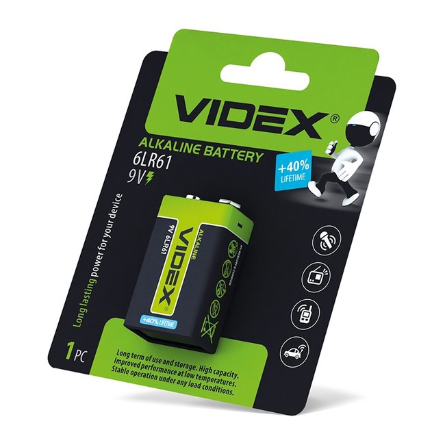 Лужна (алкалінова) батарейка Videx 6LR61 / 9V Крона 2030 фото