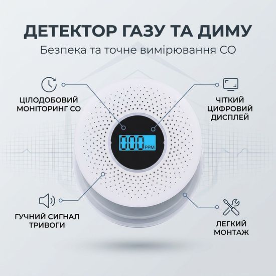 Датчик чадного газу + датчик диму з сиреною 2в1 JKD 512COM 3702 фото