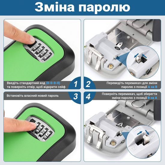 Антивандальный наружный мини сейф для ключей uSafe KS-03, с кодовым замком, настенный, Зеленый 7697 фото
