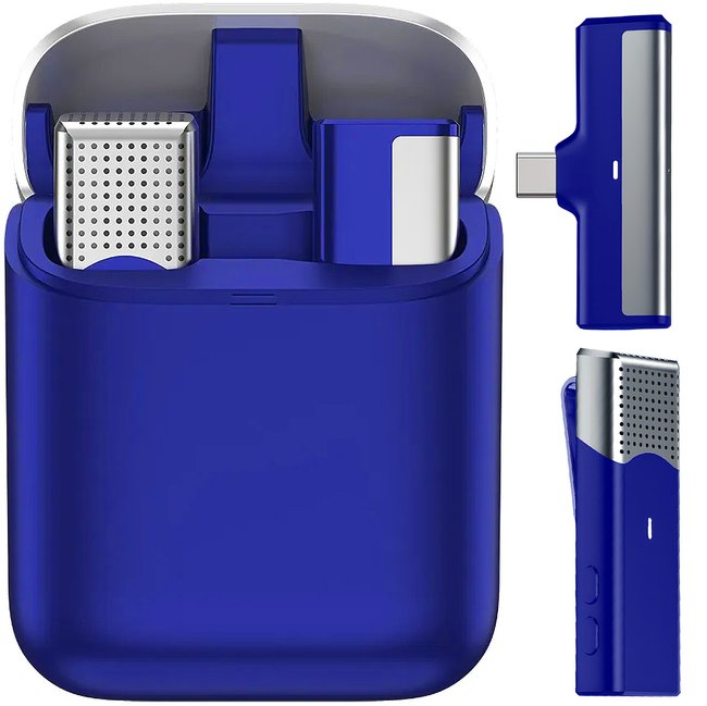 Бездротовий Type-C петличний мікрофон із зарядним кейсом Savetek P35 , 2.4 ГГц, для Android смартфонів, ноутбуків, планшетів, до 20 м, Синій 0266 фото