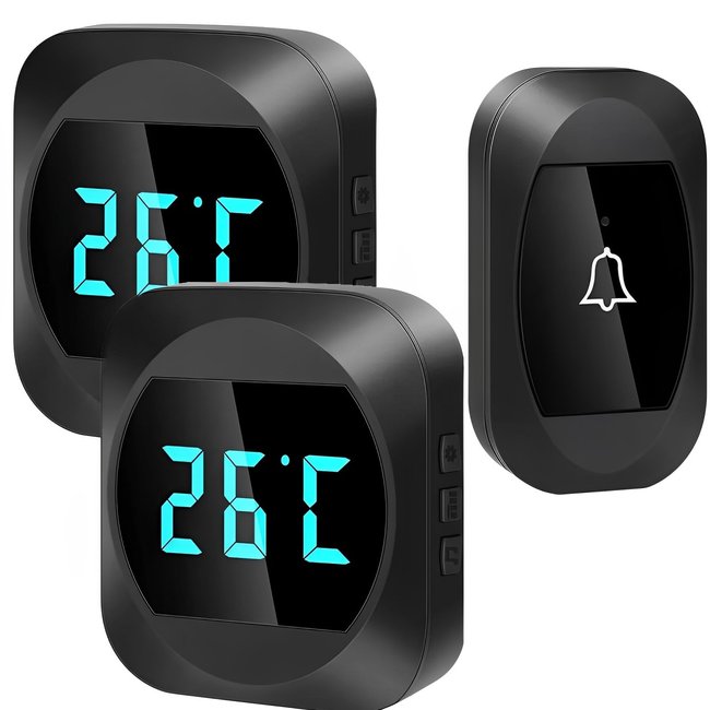 Бездротовий дверний дзвінок з термометром Digital Lion WDB-07T-2, з 2-ма приймачами, до 150 м, Чорний 1005 фото