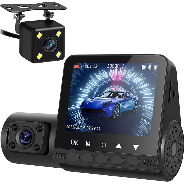 Автомобильный видеорегистратор на лобовое стекло Podofo W8109 с тремя камерами и дисплеем, FullHD 1080P 1045 фото