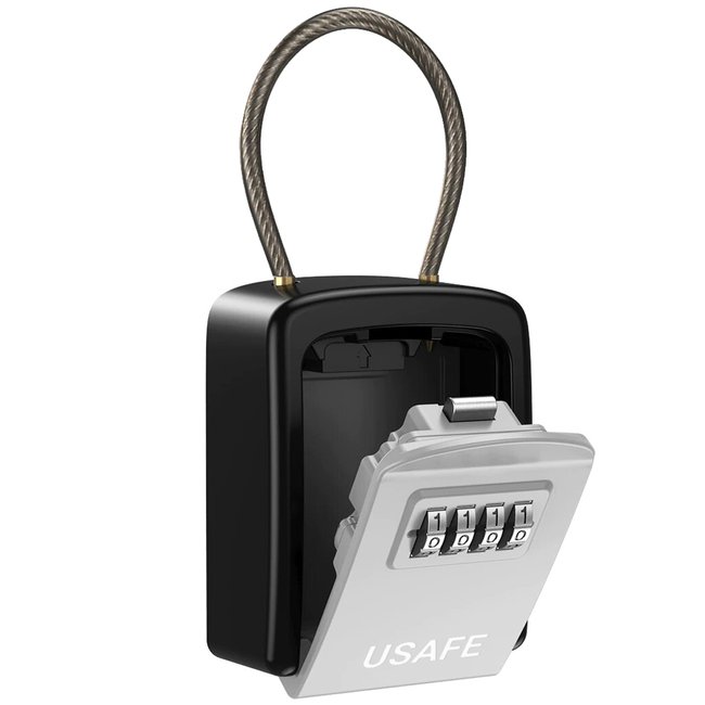Подвесной наружный мини сейф uSafe KS-07 для ключей, с кодовым замком и гибким тросом, Серый 7698 фото