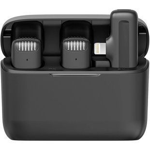 Подвійний бездротовий петличний Lightning мікрофон Savetek P31-2, петличка для iPhone / iPad, з зарядним кейсом, до 20м 1210 фото