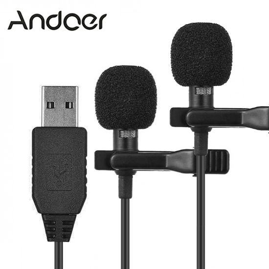 Двойной петличный микрофон Andoer EY-510D USB, 2 метра, петличка для ноутбука, компьютера, пк 7811 фото