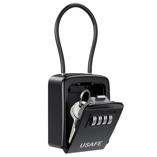Підвісний зовнішній міні сейф uSafe KS-07 для ключів, з кодовим замком та гнучким тросом, Чорний 7699 фото