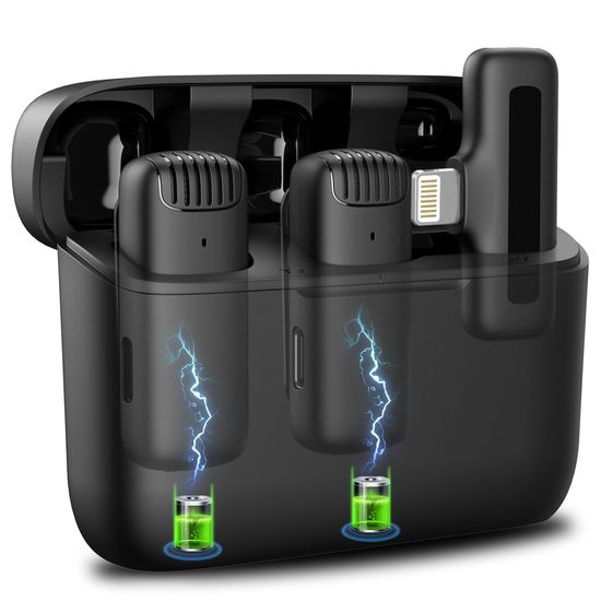 Двойной беспроводной петличный Lightning микрофон Savetek P31-2, петличка для iPhone/iPad, с зарядным кейсом, до 20м 1210 фото