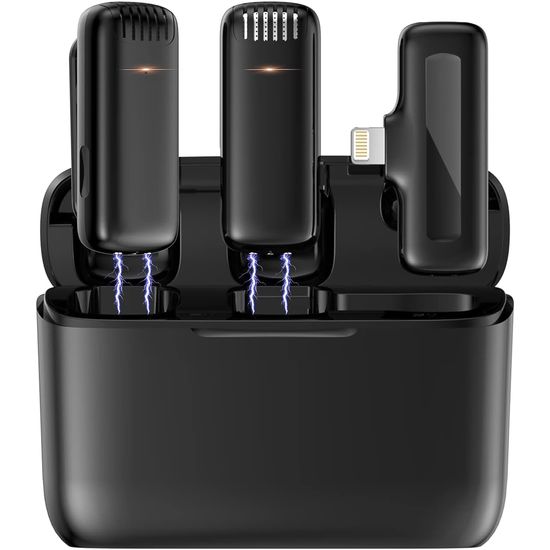 Подвійний бездротовий петличний Lightning мікрофон Savetek P31-2, петличка для iPhone / iPad, з зарядним кейсом, до 20м 1210 фото