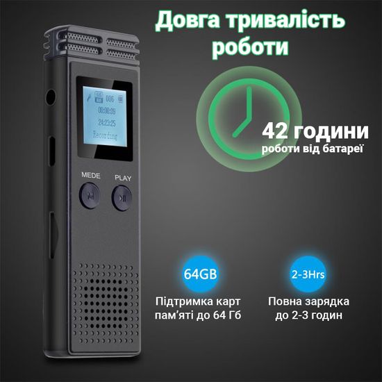 Профессиональный цифровой стерео диктофон Savetek GS-R84, 32 Гб, до 42 часов записи 7555 фото