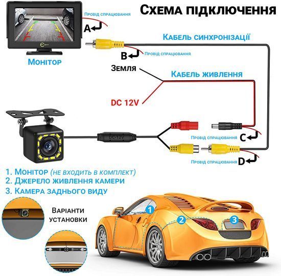 Камера заднего вида для автомобиля Podofo K0197P | автомобильная парковочная камера, с LED подсветкой, IP66, 170&deg; 0096 фото