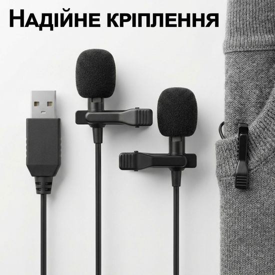 Подвійний петличний мікрофон Andoer EY-510D USB, 4 метри, петличка для ноутбука, компютера, ПК 7812 фото