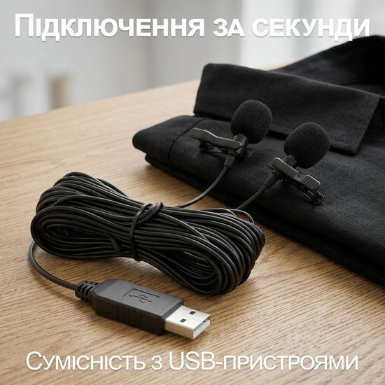 Подвійний петличний мікрофон Andoer EY-510D USB, 4 метри, петличка для ноутбука, компютера, ПК 7812 фото