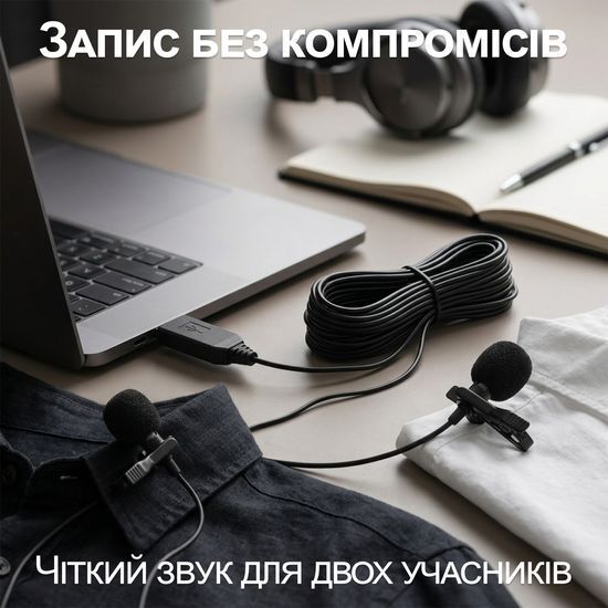 Подвійний петличний мікрофон Andoer EY-510D USB, 4 метри, петличка для ноутбука, компютера, ПК 7812 фото