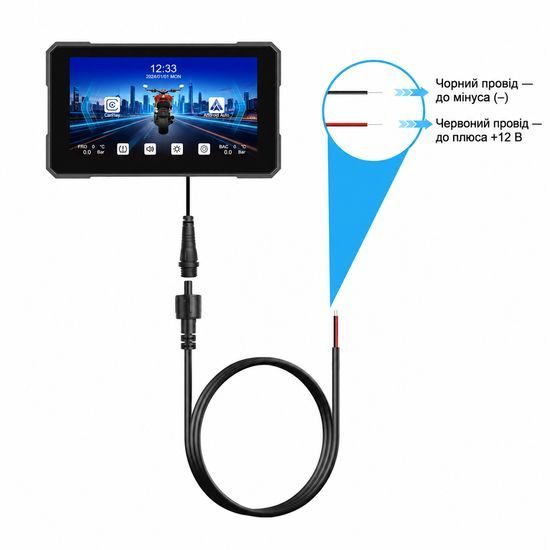 Беспроводной CarPlay & Android Auto монитор для мотоцикла 5" Podofo A4491, навигатор, Bluetooth, TPMS, IP67, пульт на руль