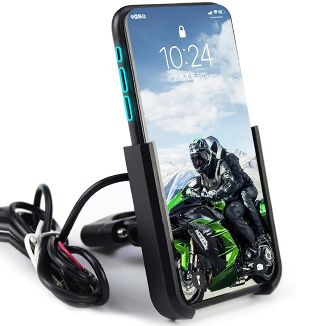 Алюмінієвий тримач для смартфону на руль мотоцикла / велосипеда з USB зарядкою Addap BPH-04m black, для діагоналі 4"-6,5" 7749 фото
