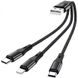 Комбінований кабель зарядки Hoco X47 3в1: microUSB / Lightning / Type-C, 25 см, Чорний 0052 фото 1