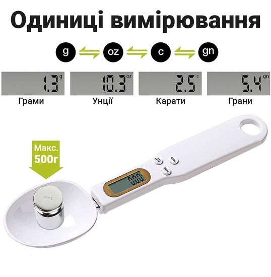 Кухонная мерная ложка - весы UChef DSS-01, электронная с LCD экраном, до 500 г 7791 фото