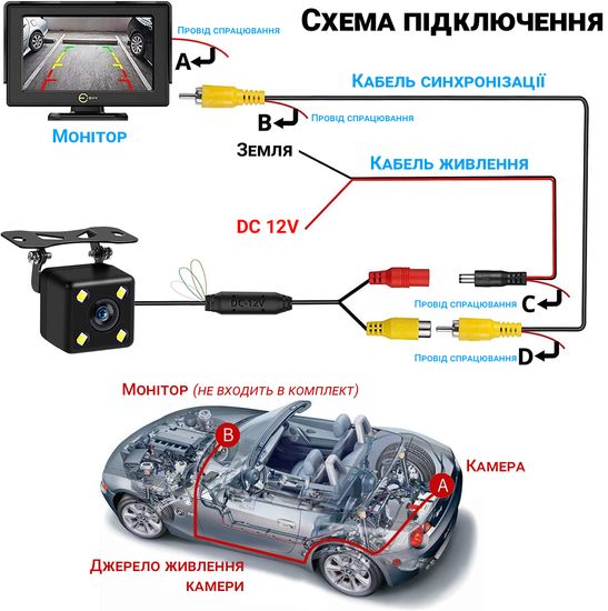Автомобільна камера заднього виду з LED підсвіткою Podofo R0003A2P | паркувальна камера для автомобіля, IP66, 170 ° 0097 фото