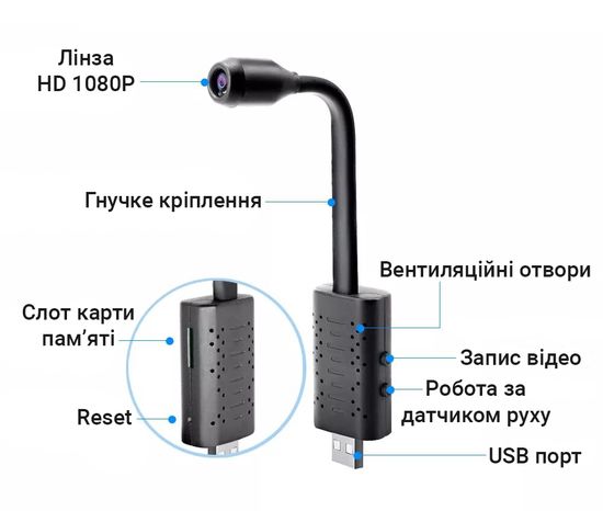 USB міні камера на гнучкій ніжці Ztour U11, 2 Мп, Full HD 1080P 7269 фото