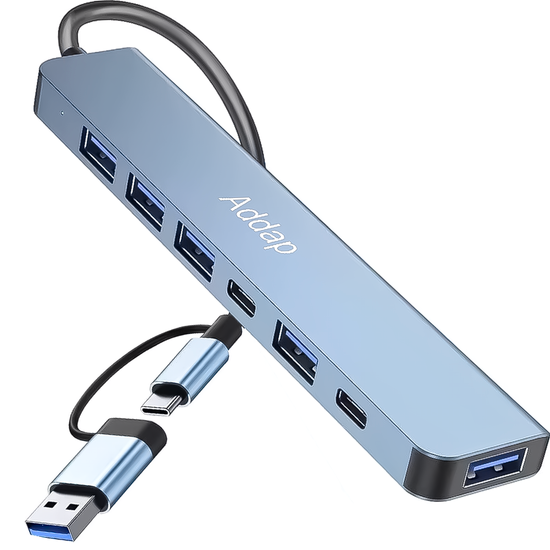 Мультифункціональний USB type-C хаб для ноутбука Addap MH-15D | розгалужувач 7в1: USB 3.0, USB 2.0, Micro SD, Type-C, PD 1125 фото
