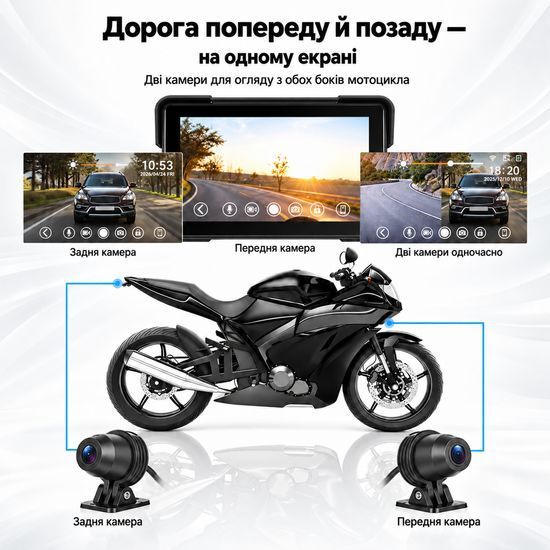Монитор для мотоцикла с видеорегистратором и двумя камерами Podofo A4661 7" с Apple CarPlay\Android Auto, Bluetooth, GPS, DVR, TPMS, IP67, с пультом